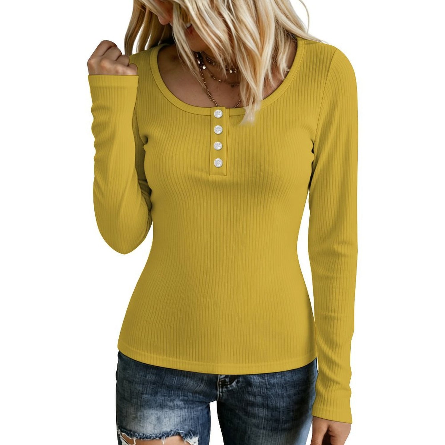 #Golden Women's Button Up Long Sleeved Sweater