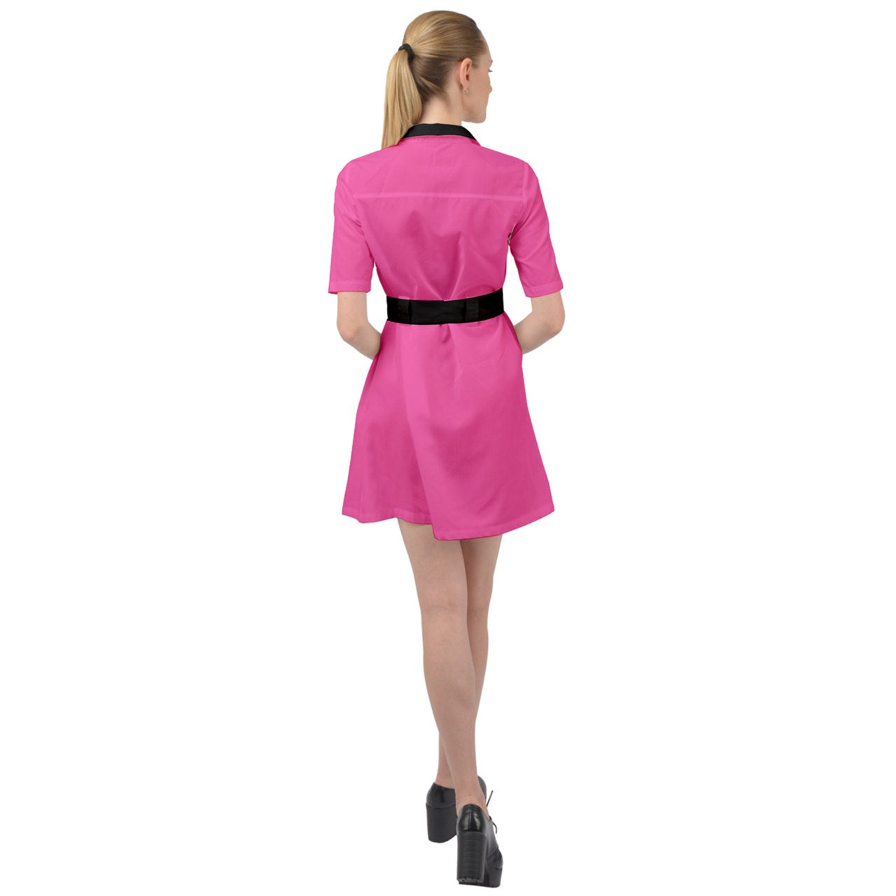 Pink/Black Belted Shirt Dress