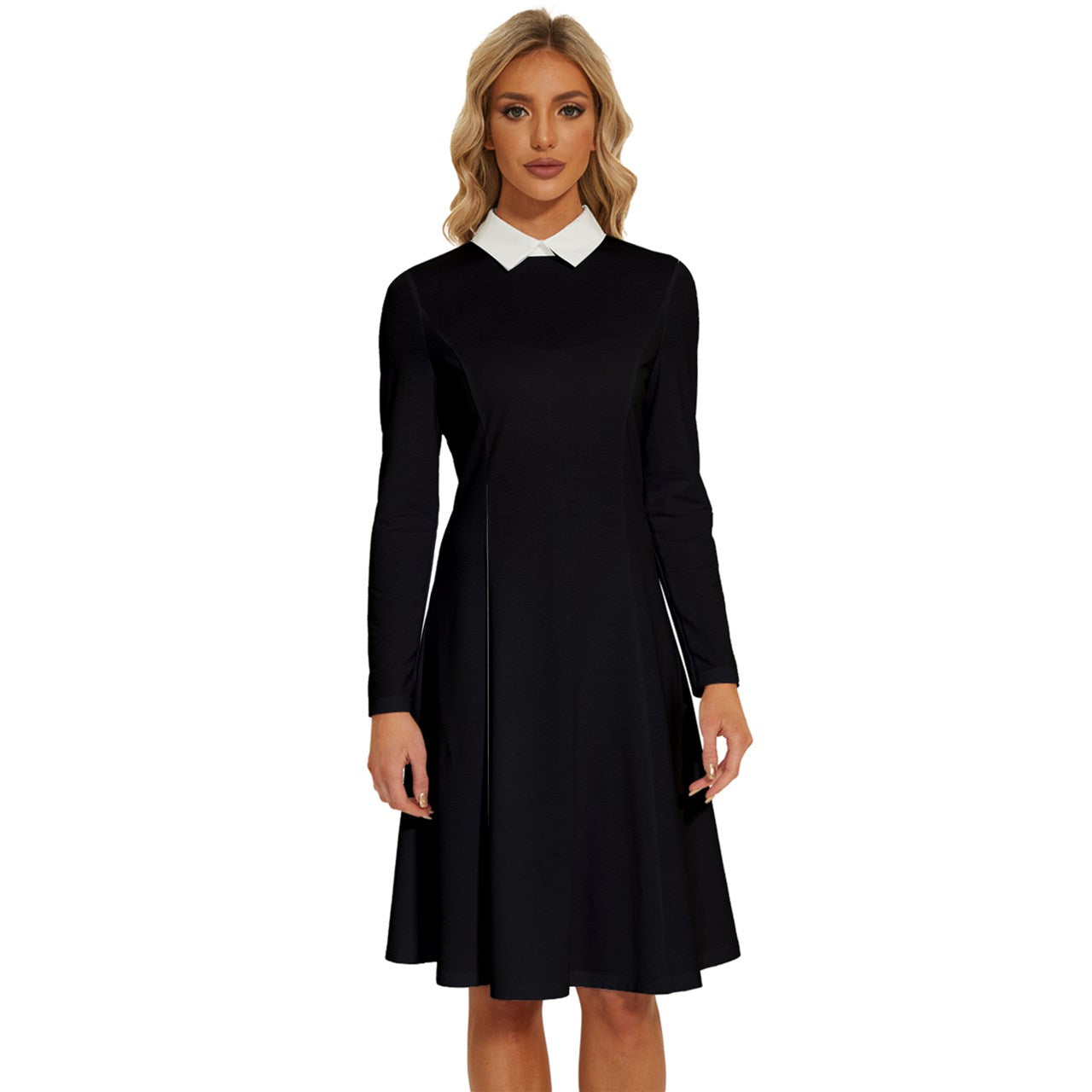 #GOTH Long Sleeve Shirt Collar A-Line Dress