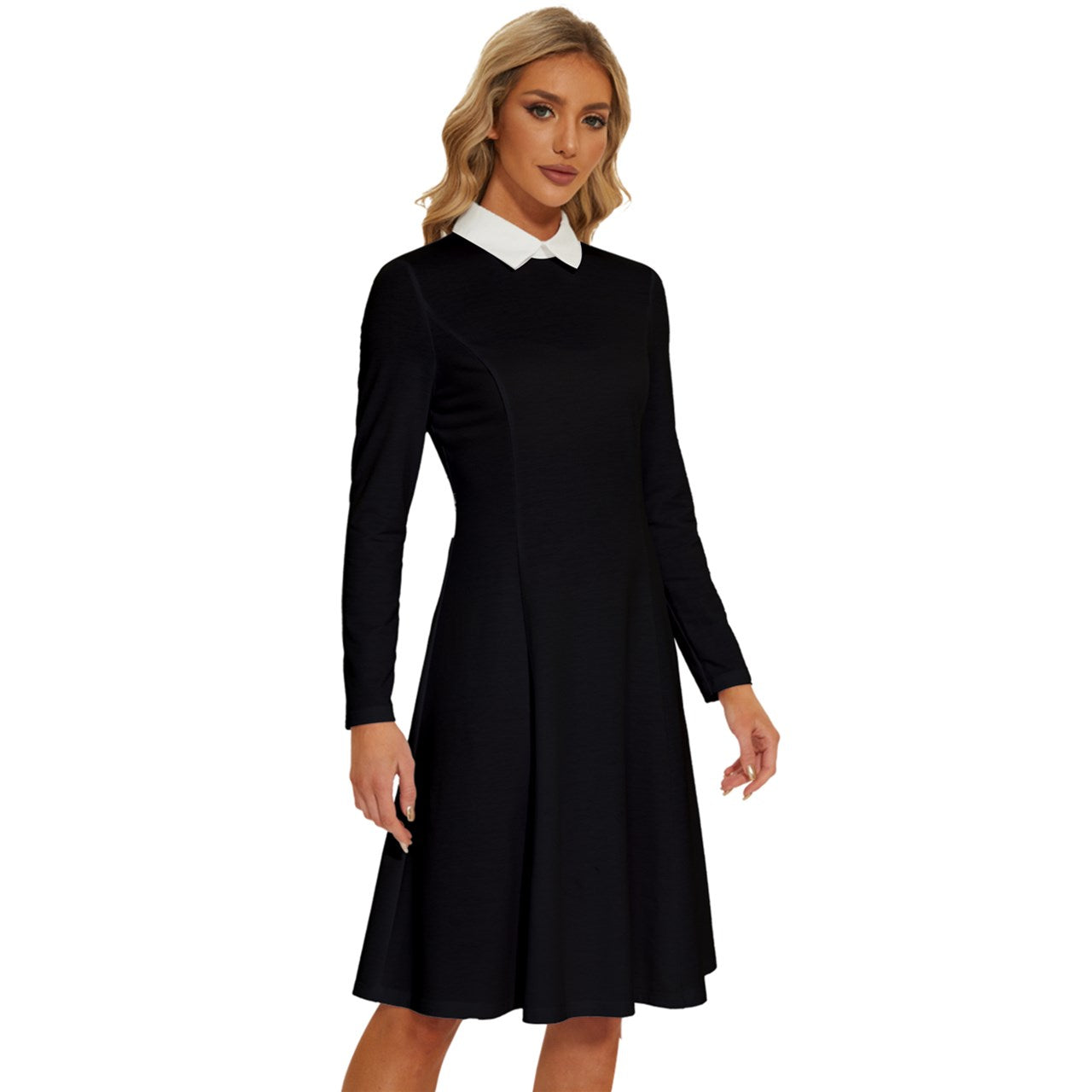 #GOTH Long Sleeve Shirt Collar A-Line Dress