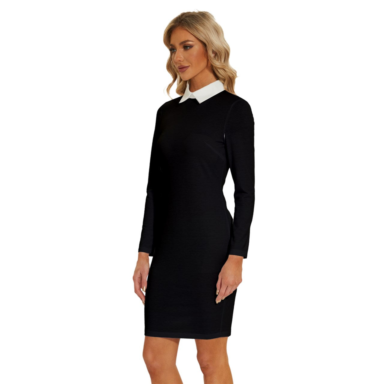 #GOTH Long Sleeve Shirt Collar Bodycon Dress