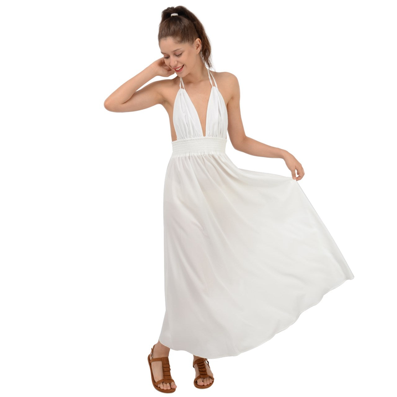 #White Backless Maxi Beach Dress