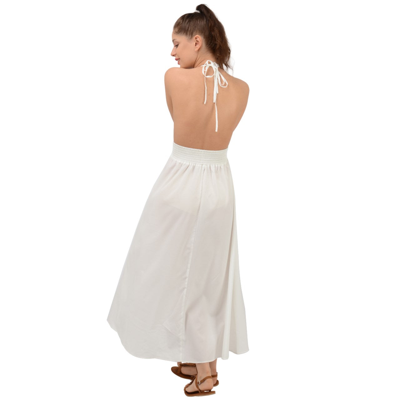 #White Backless Maxi Beach Dress