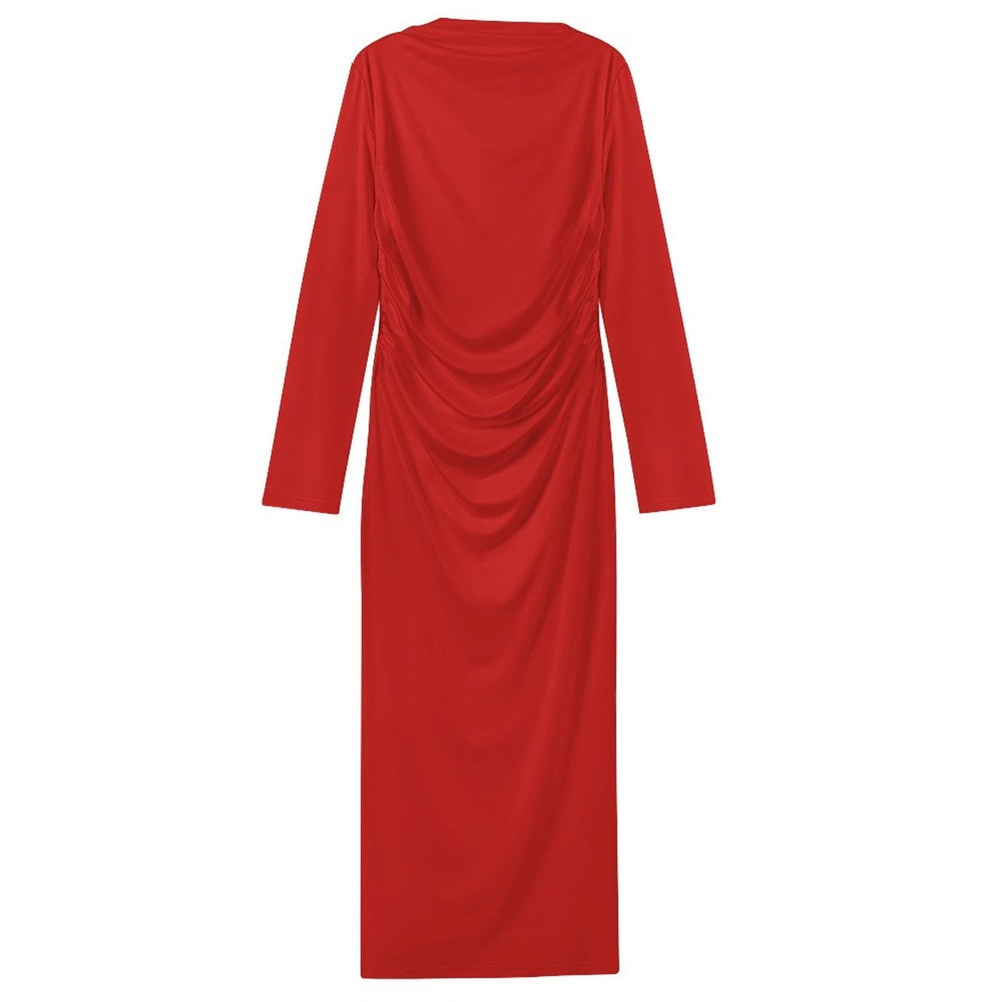 #Chili-Red Women's Long Sleeve Ruched Bodycon Maxi Dress