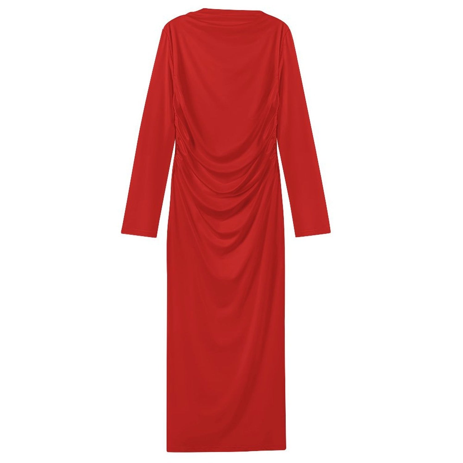 #Chili-Red Women's Long Sleeve Ruched Bodycon Maxi Dress