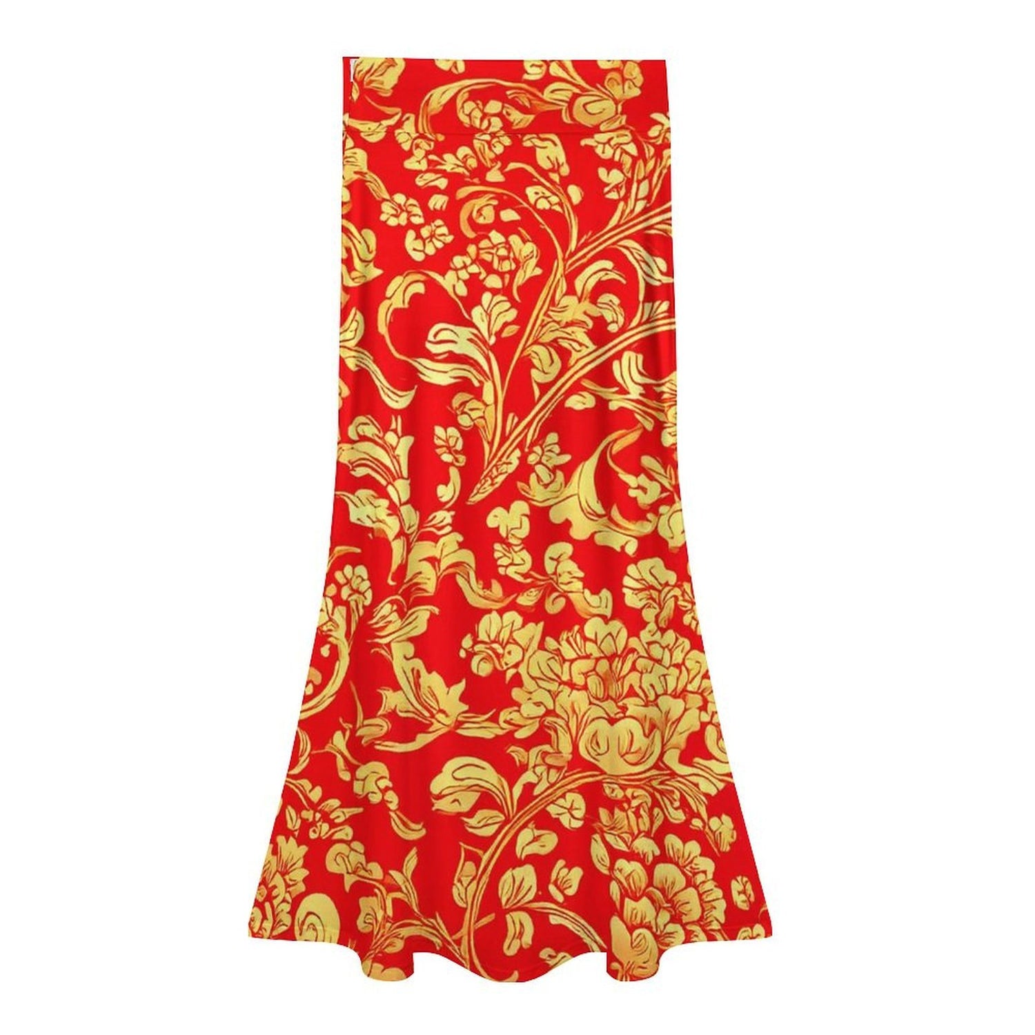 #Red #Gold #Garden High Waisted A-Line Maxi Skirt
