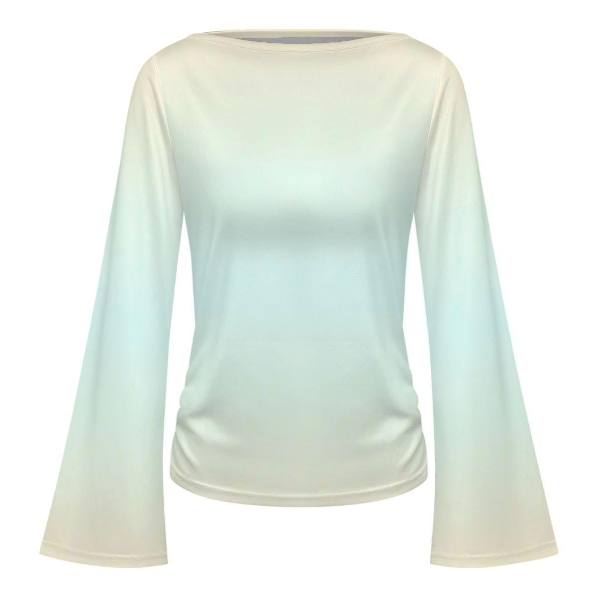 #Cornsilk #Cyan Women's Boat Neck Flare Sleeve Top