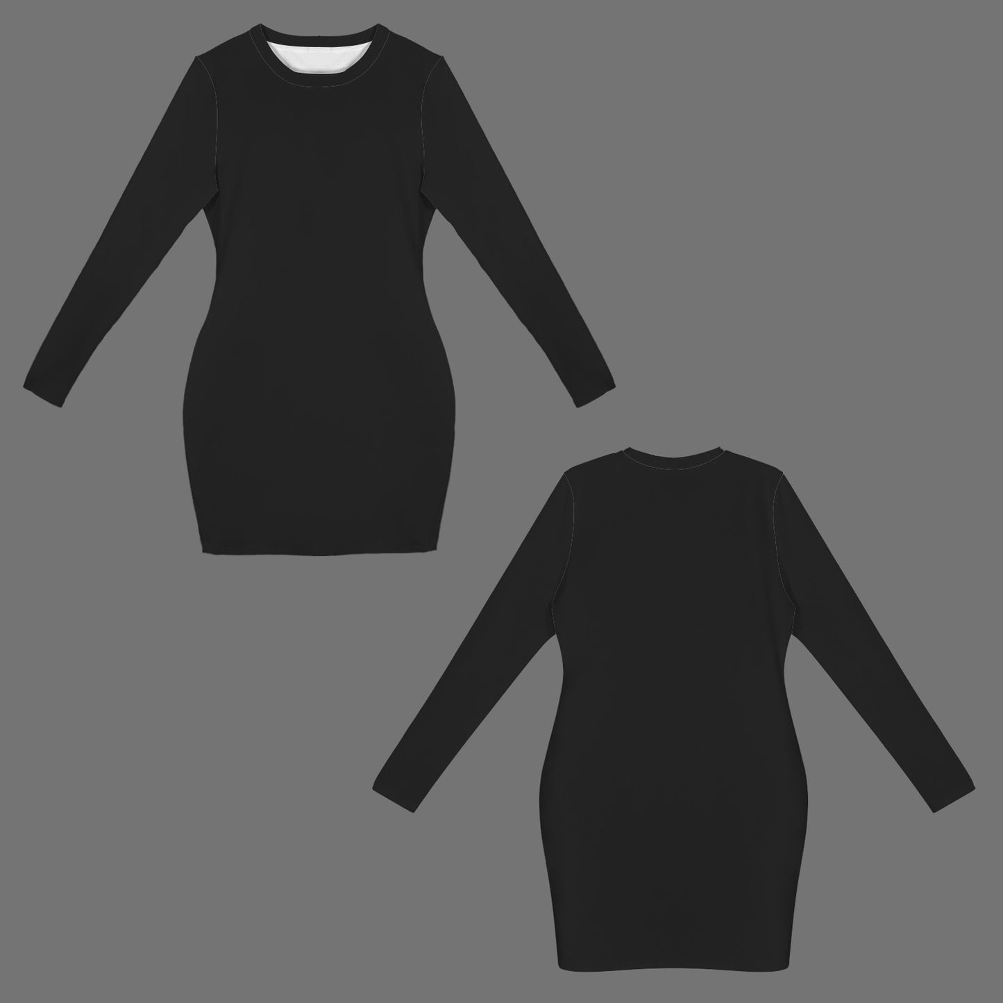 #Black Women's Crew Neck Long Sleeve Bodycon Dress