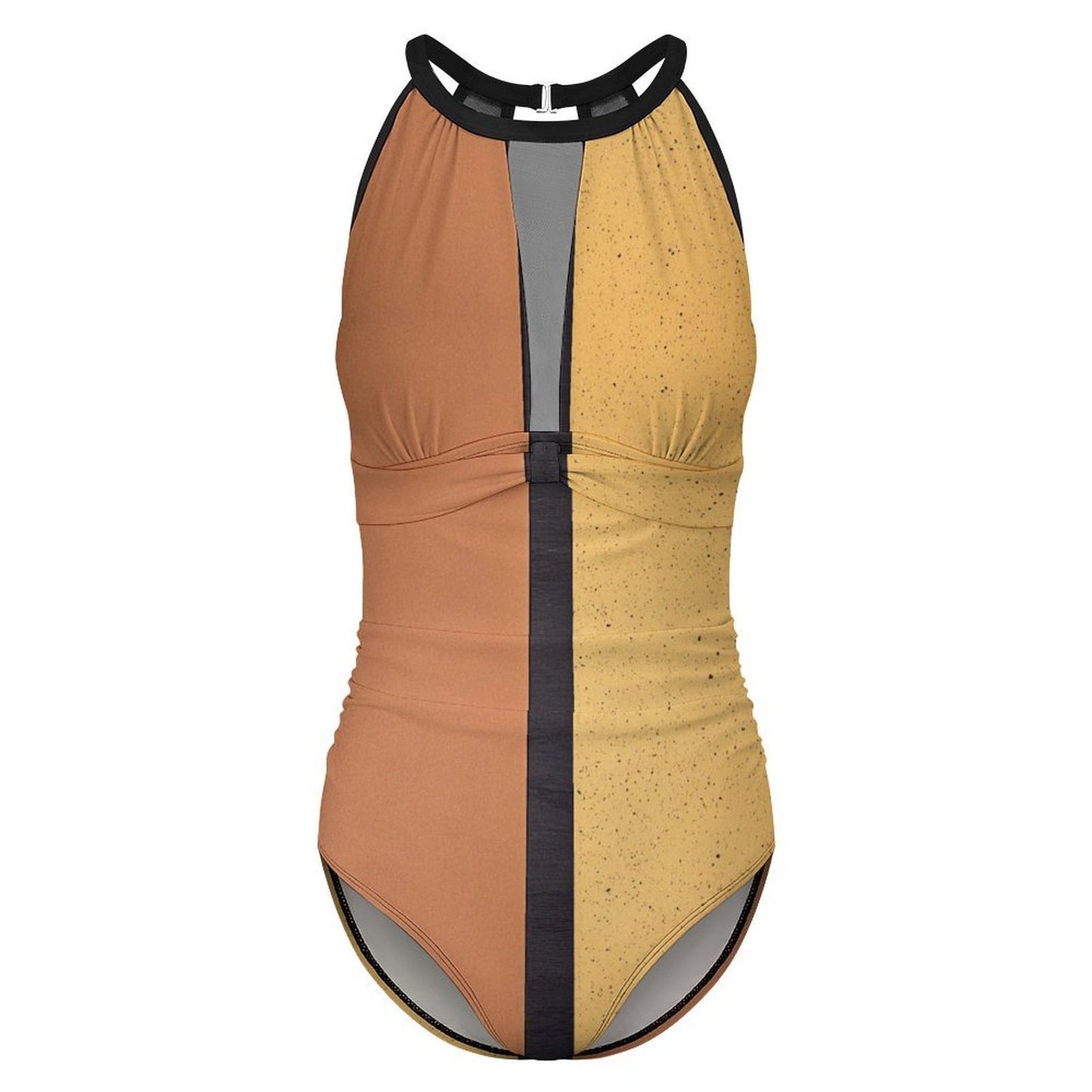 #Sandy One-Piece Swimsuit High Neck Mesh Panel Monokini Beachwear