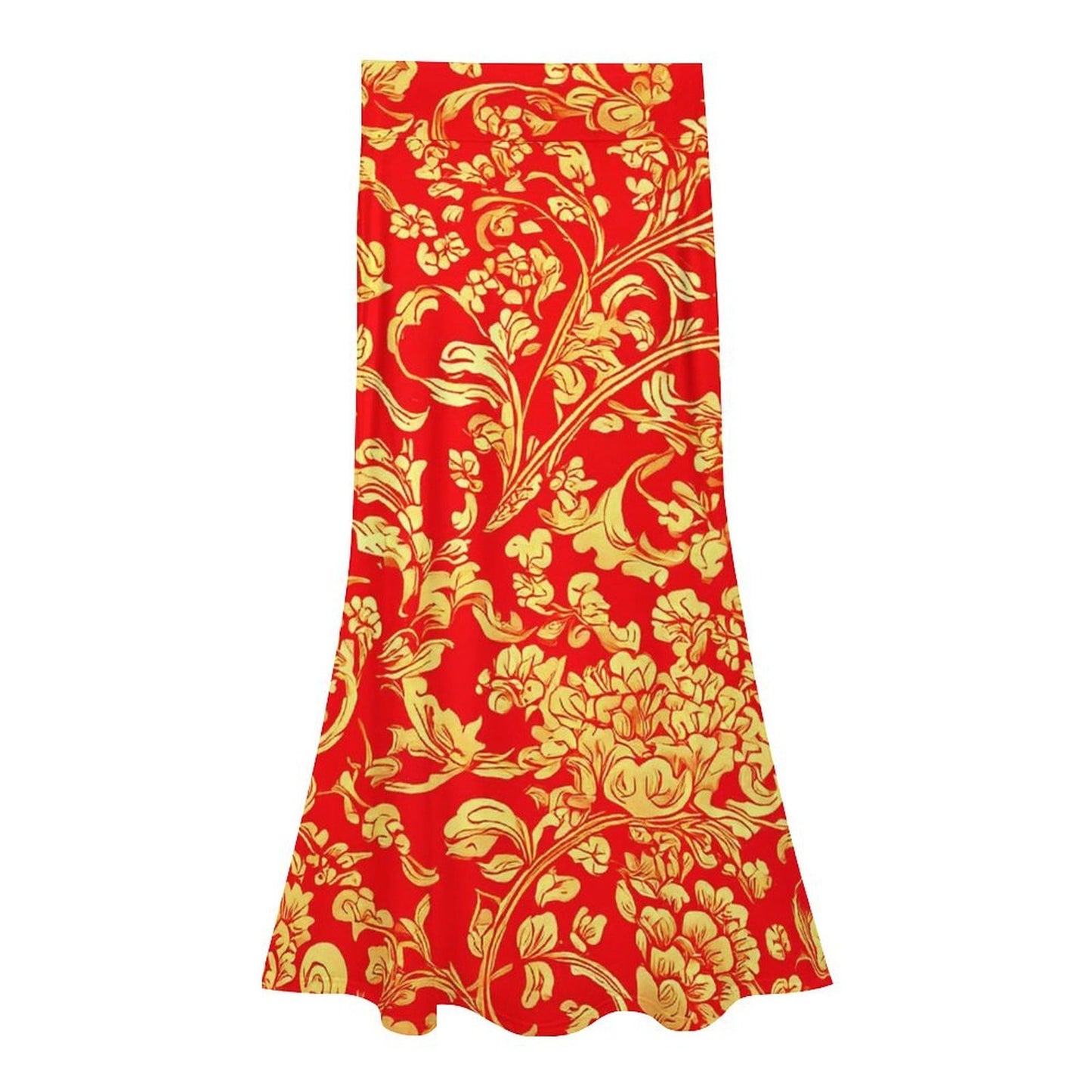 #Red #Gold #Garden High Waisted A-Line Maxi Skirt