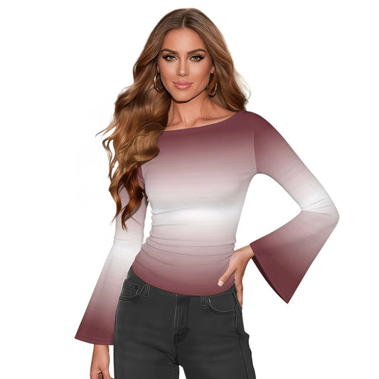 #Merlot #White Women's Boat Neck Flare Sleeve Top