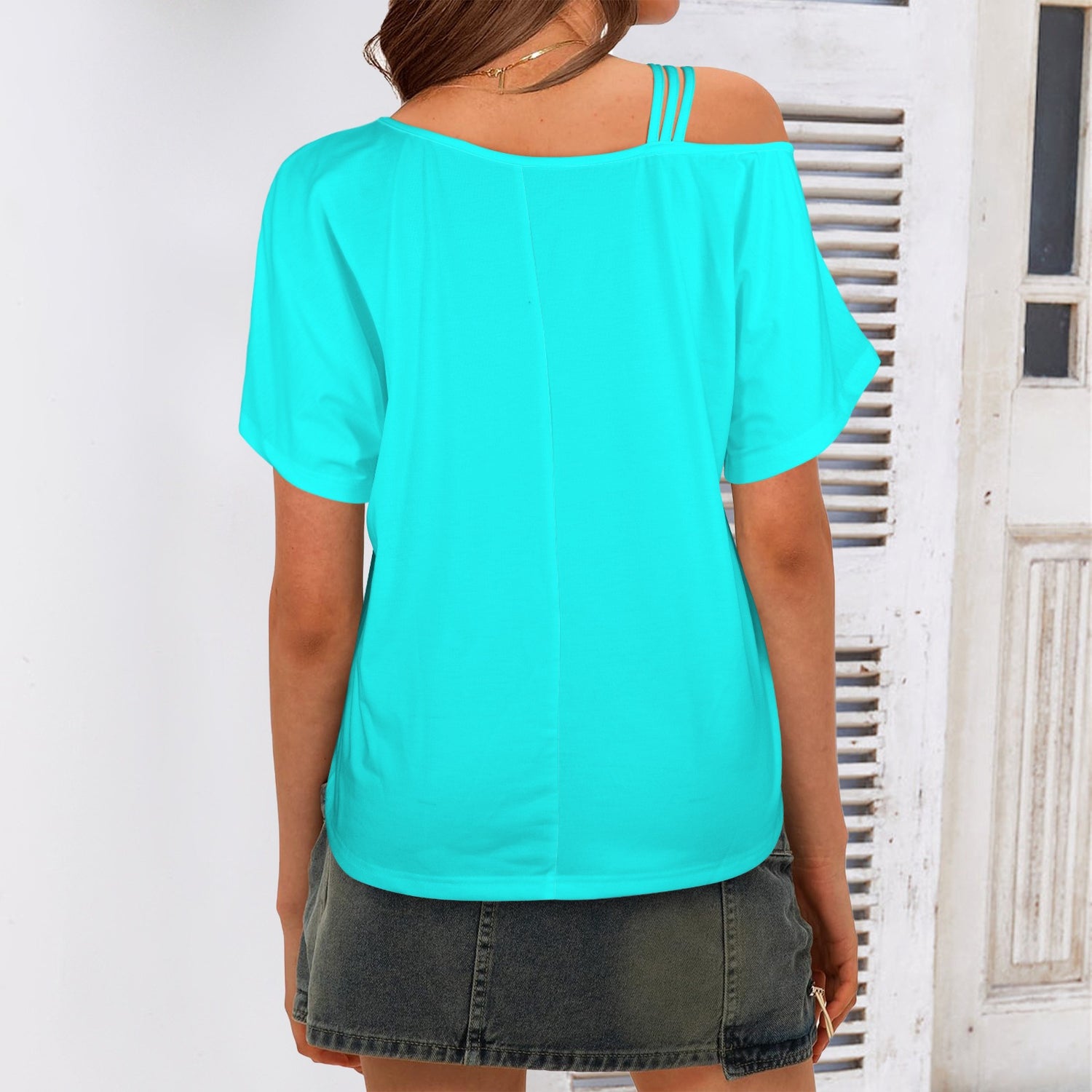 Light #Blue Women's Cold Shoulder T-Shirt