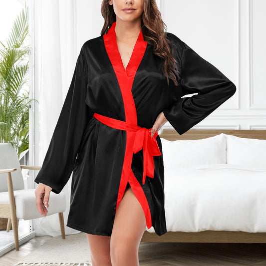#Black with #Red Passion Women's Long Sleeve Belted Night Robe