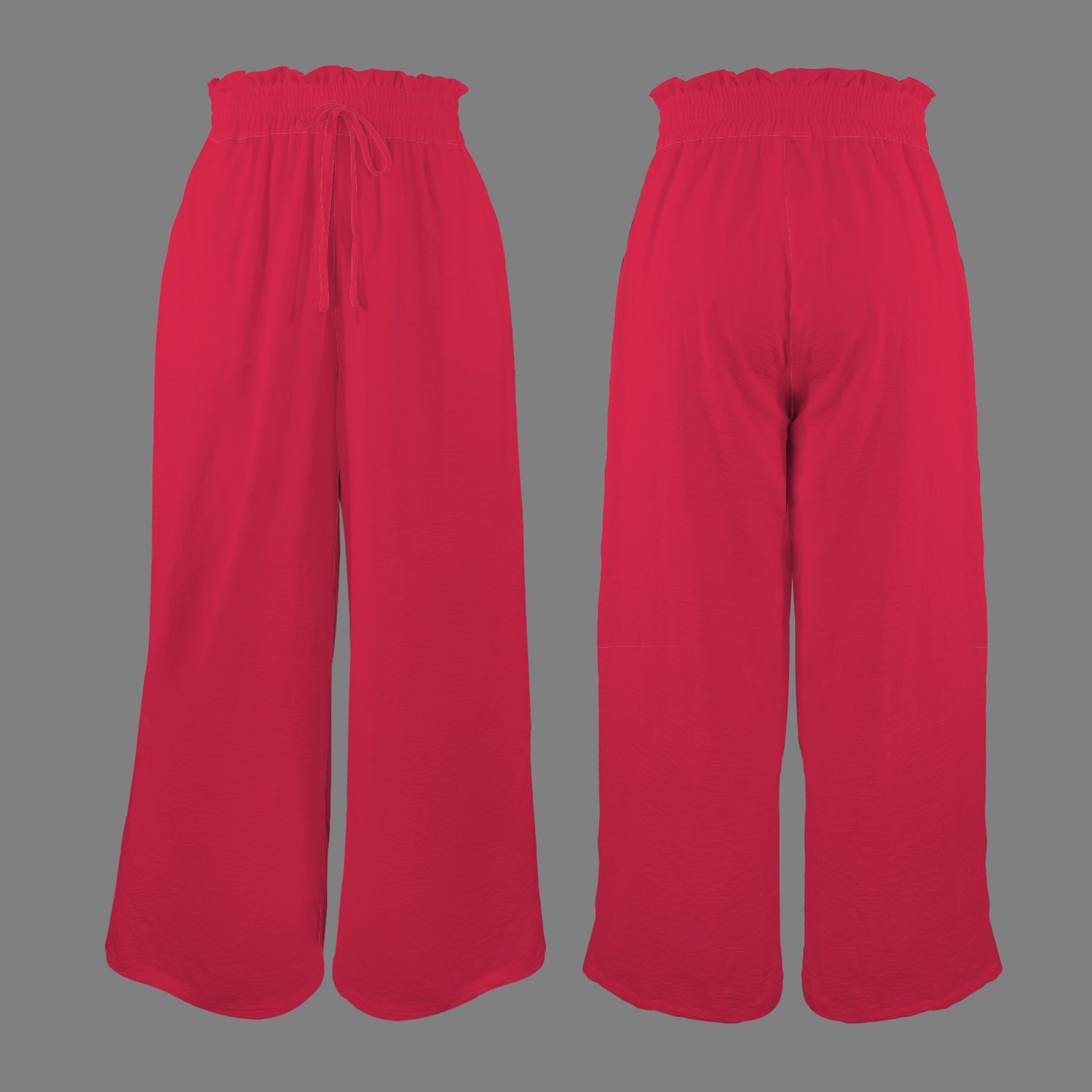 #Cherry Women's Elastic Waist Tether Pockets Wide Leg
