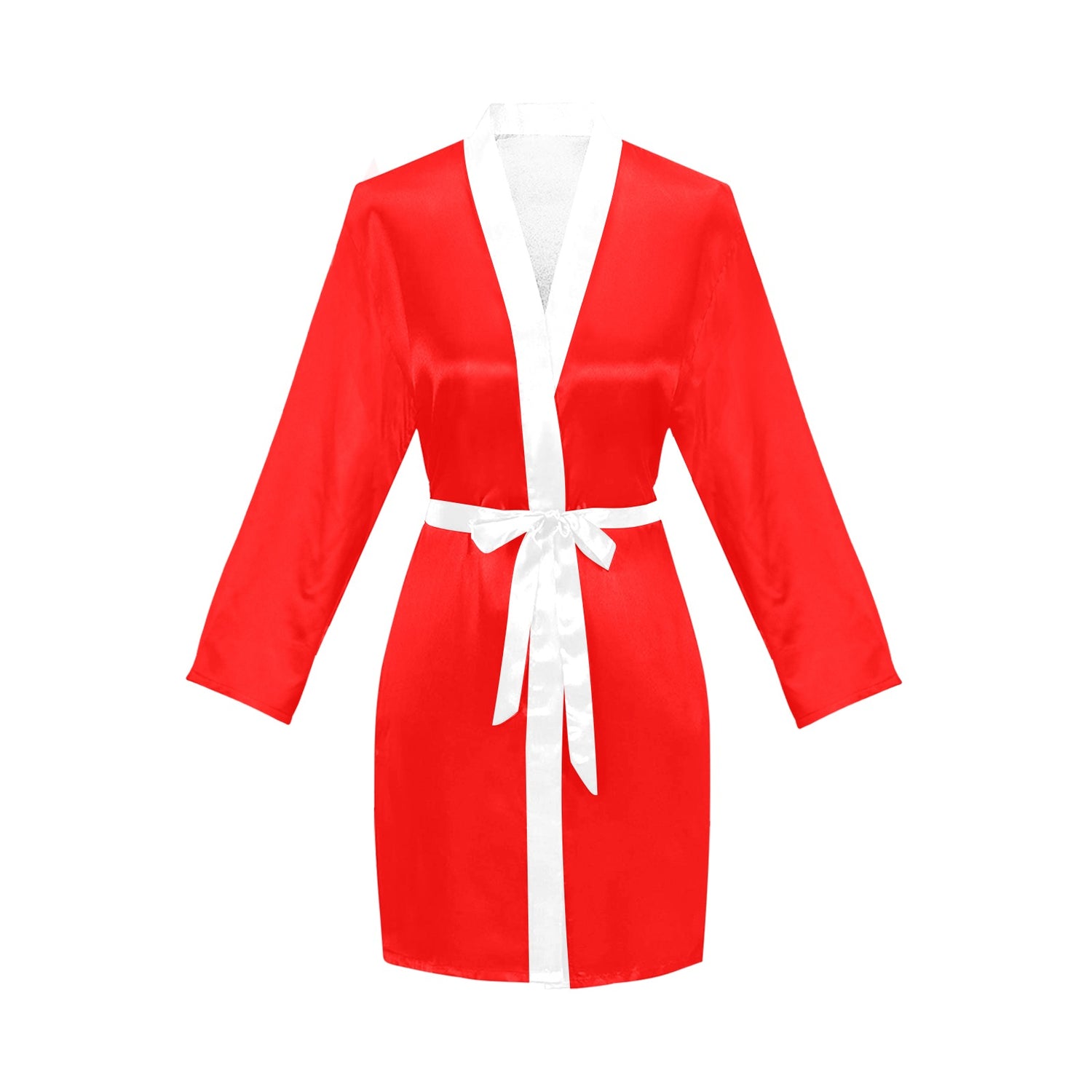 #Red and White Passion Women's Long Sleeve Belted Night Robe