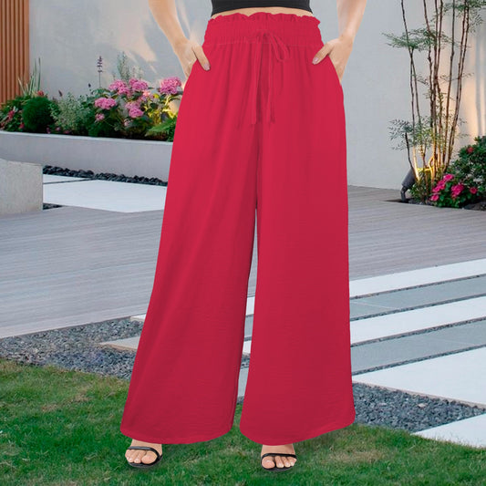 #Cherry Women's Elastic Waist Tether Pockets Wide Leg
