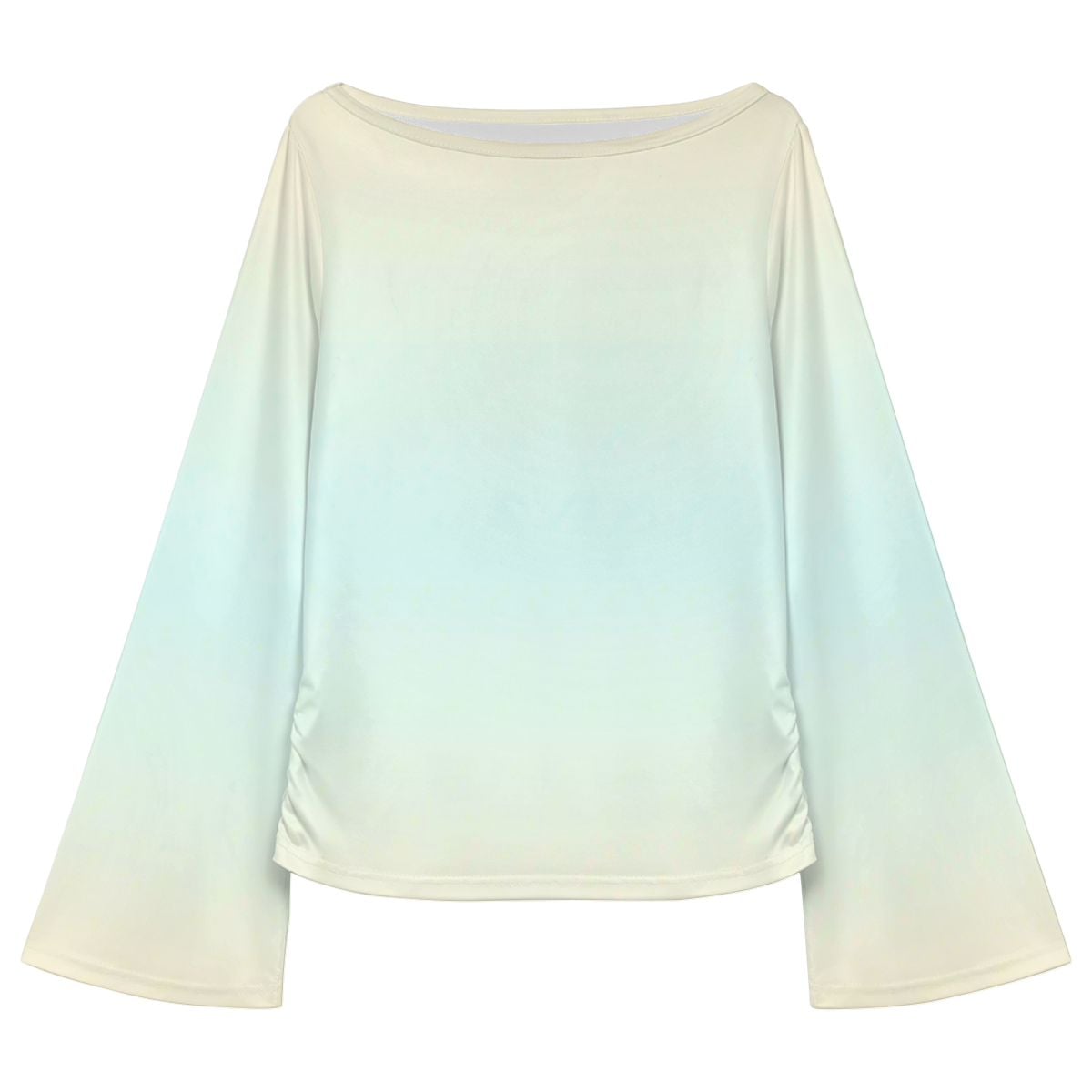 #Cornsilk #Cyan Women's Boat Neck Flare Sleeve Top