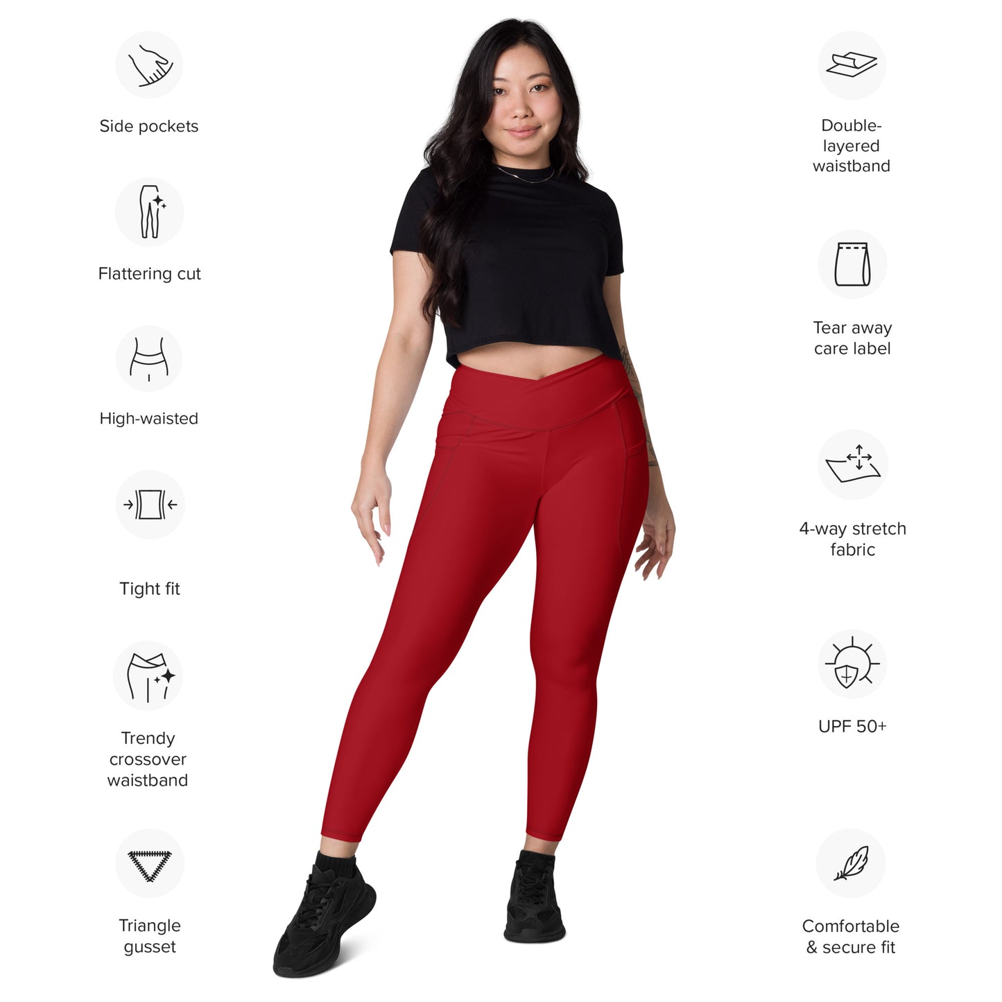 Rich Red Crossover Leggings with Pockets