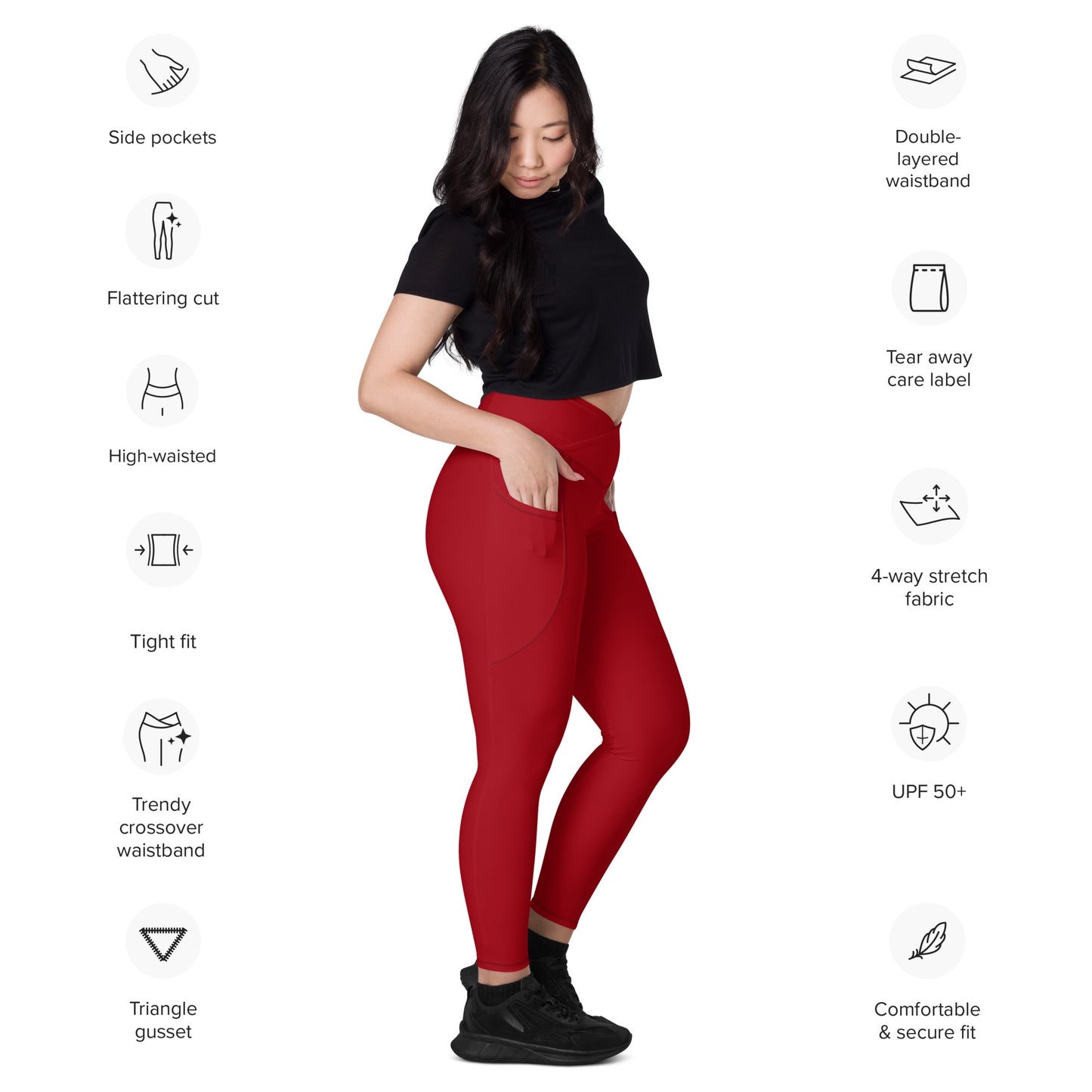 Rich Red Crossover Leggings with Pockets