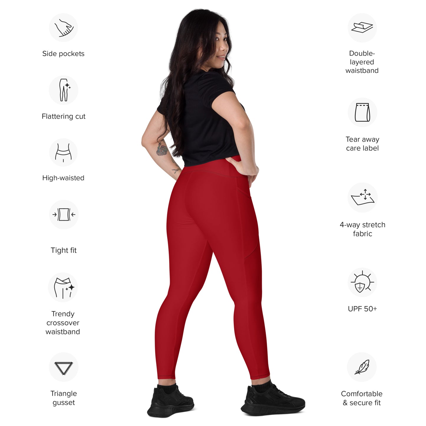 Rich Red Crossover Leggings with Pockets