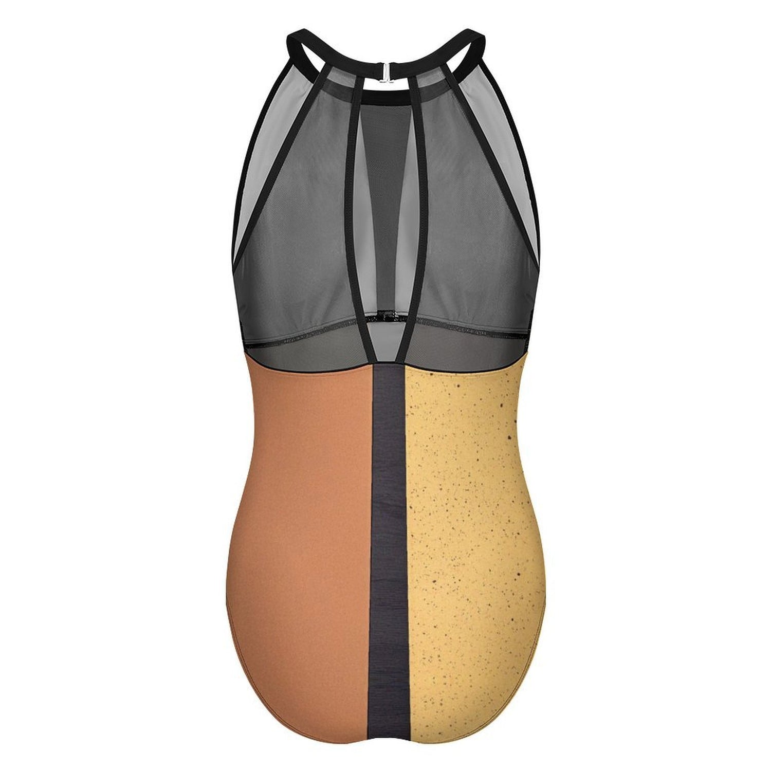 #Sandy One-Piece Swimsuit High Neck Mesh Panel Monokini Beachwear