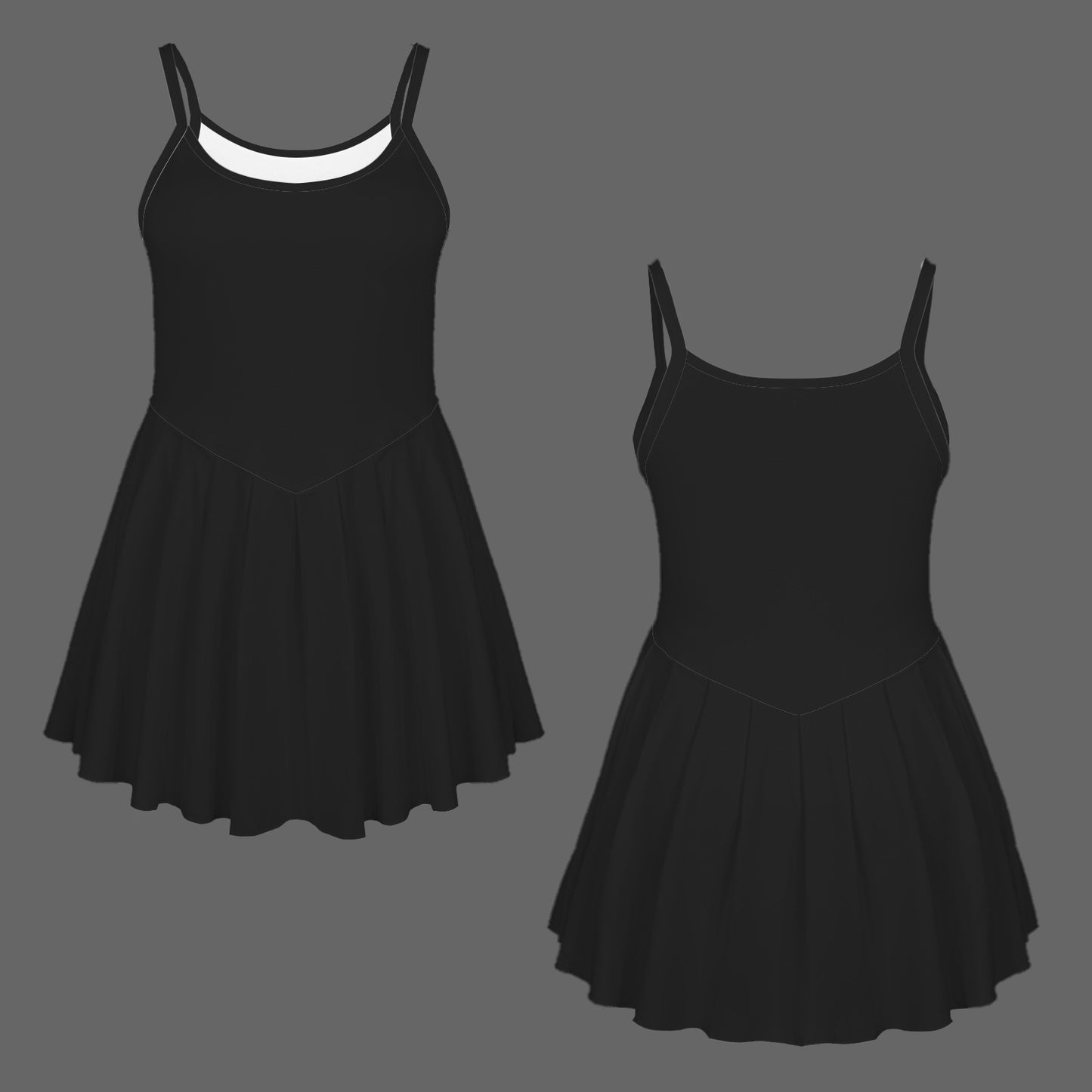 #Black Spaghetti Straps Square Neck Pleated Sport Dress