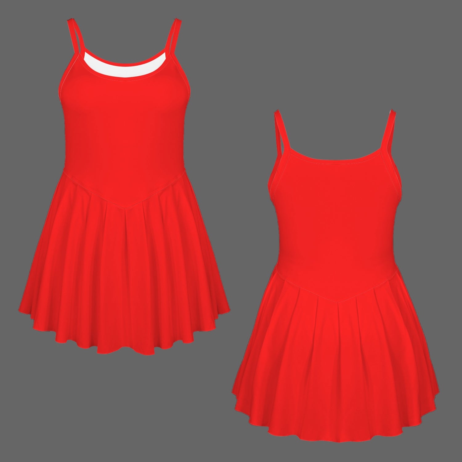 #Red Spaghetti Straps Square Neck Pleated Sport Dress