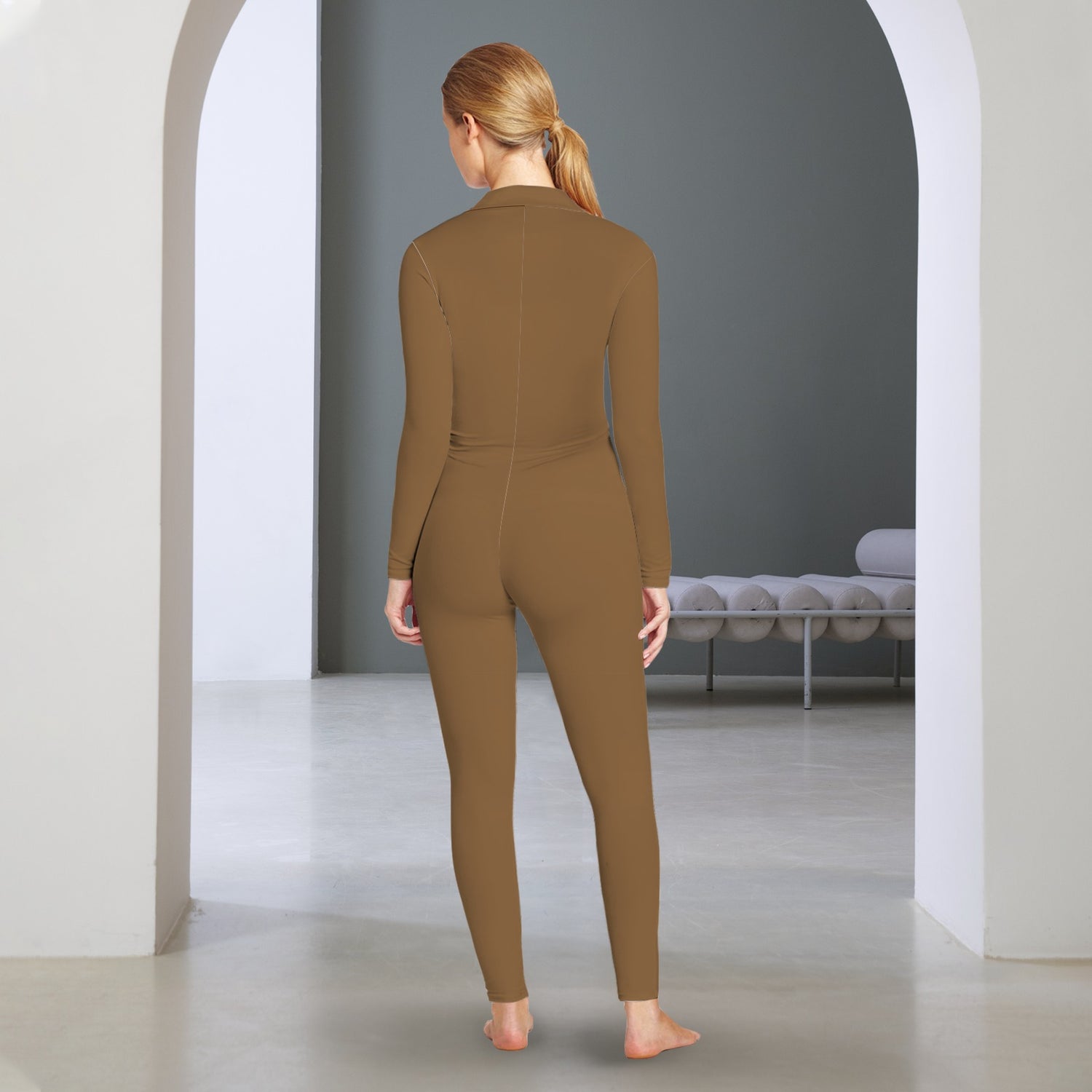 #Sepia Long Sleeve Skinny Fit Jumpsuit